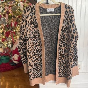 No Boundaries Leopard Print Cardigan in Tan and Black